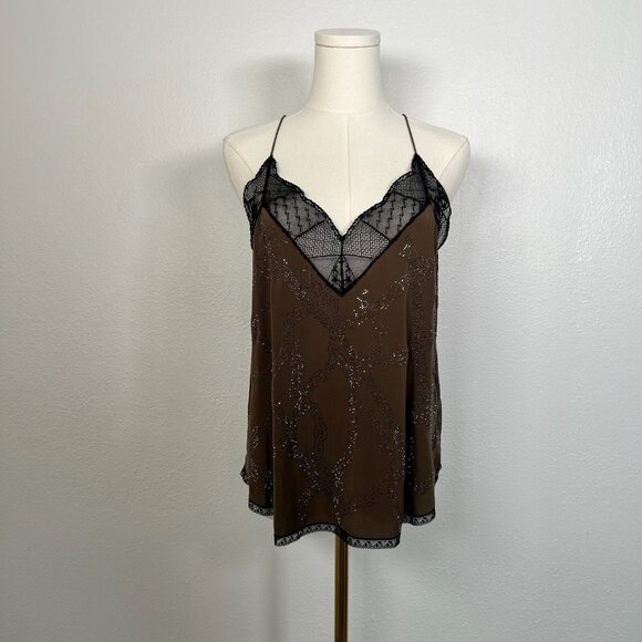 Zadig & Voltaire Brown Christy Silk Top with Sequins - Size S - Picture 1 of 5